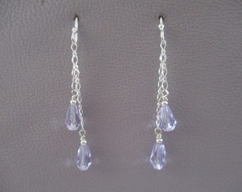 Alexandrite color-changing crystal teardrop earrings- sterling silver chain and ear wires