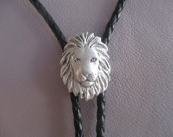 Lion bolo tie- black cotton braided cord