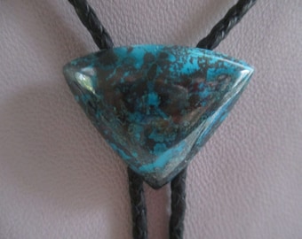 Shattuckite gemstone bolo tie- black cotton braided cord