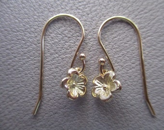 14k solid gold cherry blossom earrings- 14k solid gold ear wires