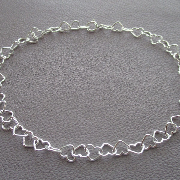 Heart chain bracelet- sterling silver links- adjustable up to 8 inches