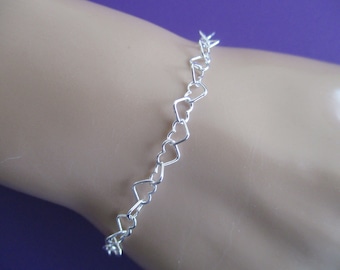 Heart chain bracelet- sterling silver links- adjustable up to 8 inches