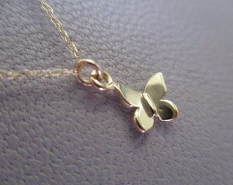 14k solid yellow gold butterfly necklace- dainty 14k rope chain