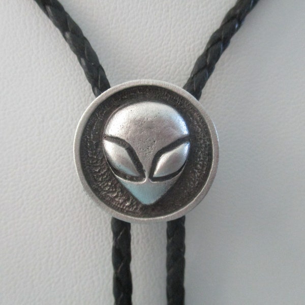 Alien bolo tie- the greys- black cotton braided cord