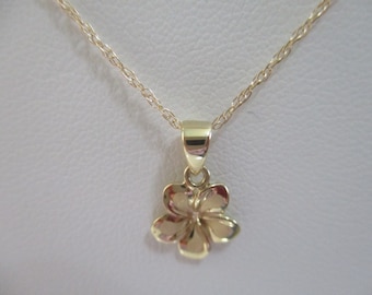 14k solid yellow gold plumeria blossom necklace- 14k solid yellow gold dainty 18" rope chain