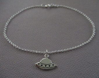 UFO charm bracelet- sterling silver charm on sterling silver  chain