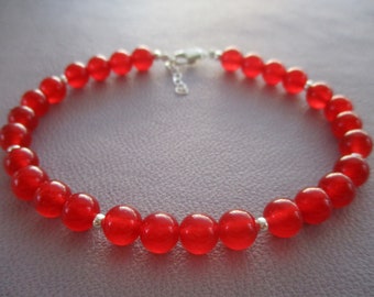 Red jade bracelet- 6mm beads- adjustable