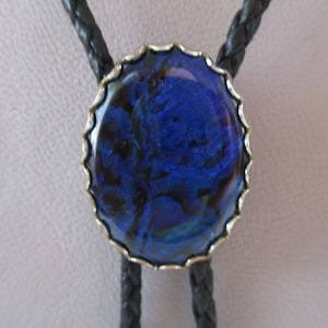 Blue paua shell bolo tie- 30x22mm- black cord