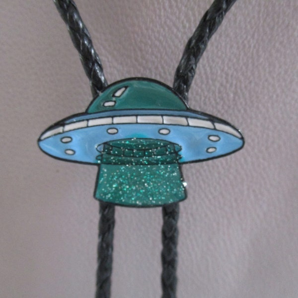 UFO bolo tie- black cotton braided cord