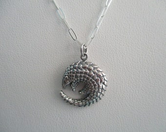 Pangolin necklace- sterling silver charm on sterling silver paper clip chain- adjustable up to 18 inches