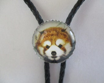 Red panda bolo tie- black cord