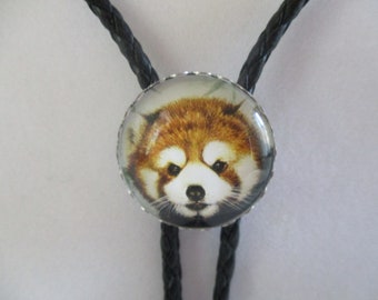 Red panda bolo tie- black cotton braided cord