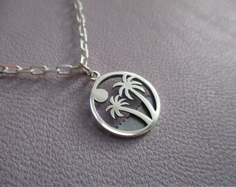 Sterling silver palm trees necklace- 18" sterling silver chain