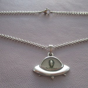 UFO with alien charm necklace- 18 inch stainless steel chain