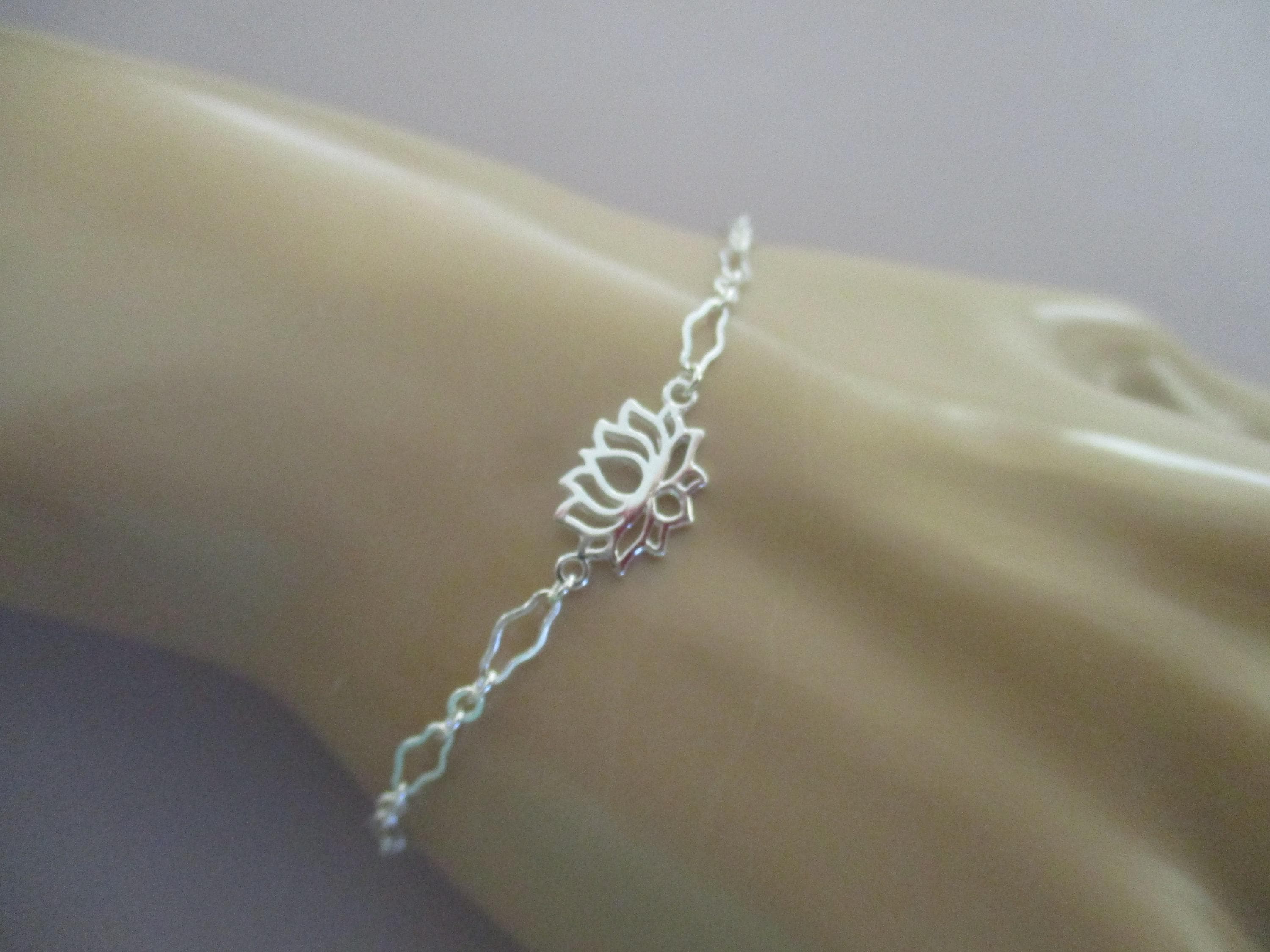 Lotus Flower Bracelet- Sterling Silver- Adjustable - Etsy