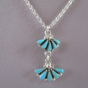 Sleeping Beauty turquoise needlepoint necklace- sterling silver chain