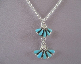 Sleeping Beauty turquoise needlepoint necklace- sterling silver chain