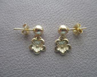 14k solid yellow gold cherry blossom earrings- 14k solid gold ball posts