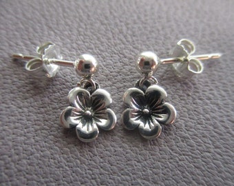 Cherry blossom dainty sterling silver earrings- 3mm sterling silver ball posts