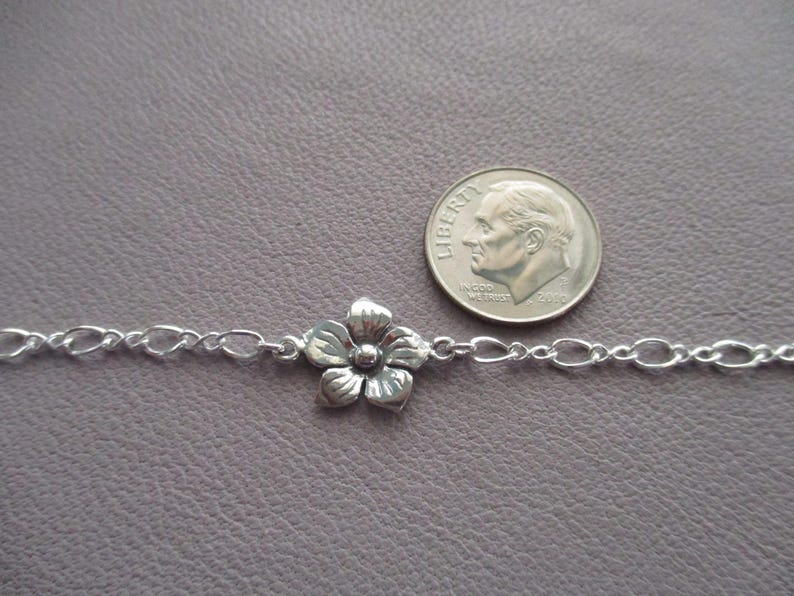 Plumeria flower bracelet- sterling silver charm on sterling silver chain- adjustable image 5