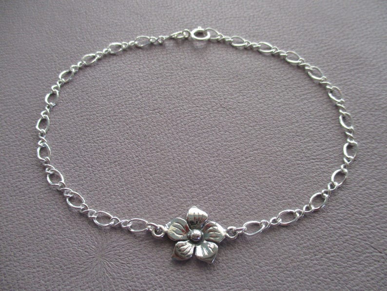 Plumeria flower bracelet- sterling silver charm on sterling silver chain- adjustable image 2