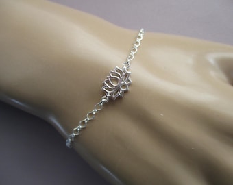 Lotus flower bracelet- sterling silver- adjustable
