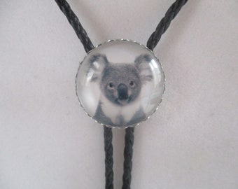 Koala bolo tie- glass photo cab- black cotton braided cord