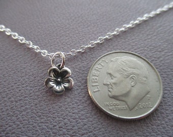 Cherry blossom dainty sterling silver necklace- 18" sterling silver chain