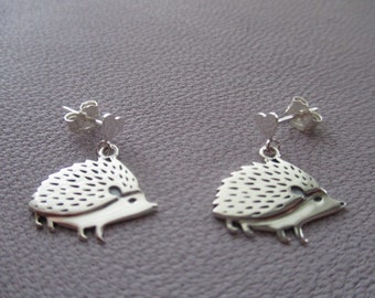 Hedgehog earrings- sterling silver charms on sterling silver heart posts