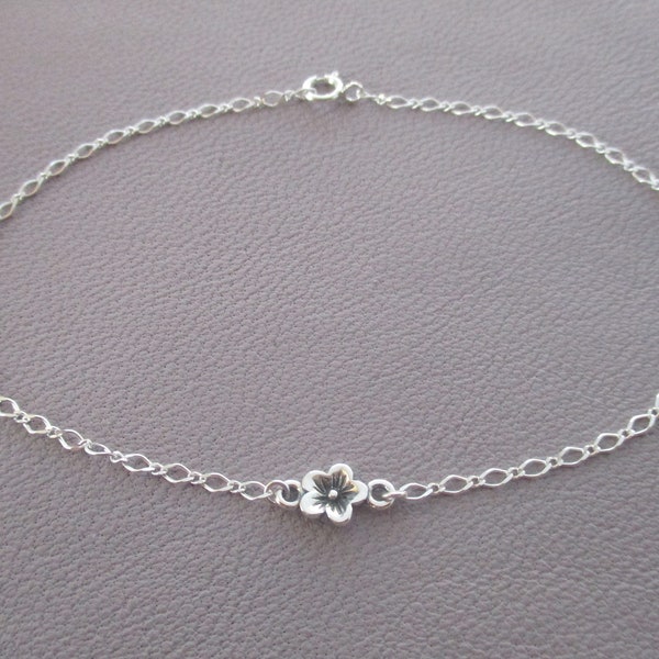 Cherry blossom dainty sterling silver bracelet- adjustable up to 8 inches