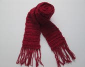 Dark red cashmere blend scarf- 82" long- cashmere, angora, rayon, merino wool