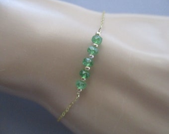 14k solid gold bracelet with tsavorite green garnets- January birthstone