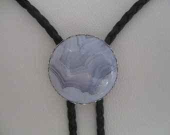 Blue lace agate bolo tie- AAA quality- black cotton braided cord