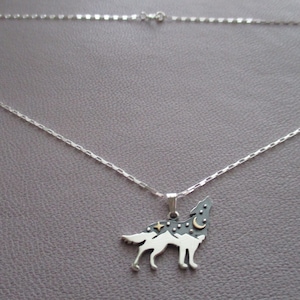 Wolf charm necklace- sterling silver charm on sterling silver elongated box chain