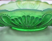 Antique glass bowl- Jewel and Fan- opalescent green