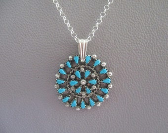 Zuni turquoise needlepoint signed necklace- adjustable