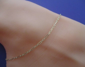 14k solid yellow gold anklet- long and short link dainty chain- adjustable up to 10"