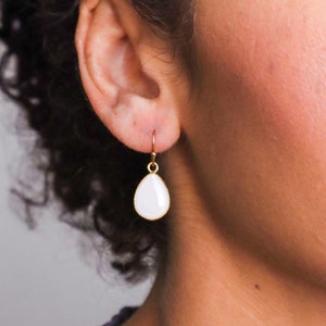 Ivory and Gold Teardrop Bezel Earrings - Personalized to any color