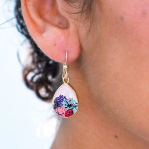 Flower Painted Drop Earrings Gold Filled Dangle Earrings image 6