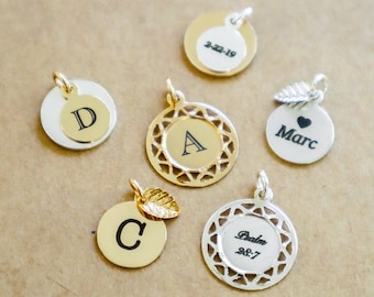 Ornate & Mixed Metal Letter Engraved or Stamped Initial Charms
