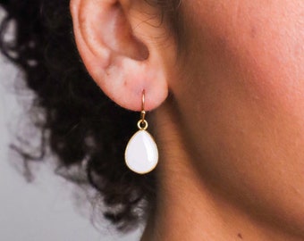 Ivory and Gold Teardrop Bezel Earrings - Personalized to any color