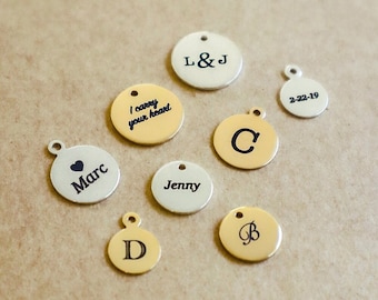 Gold Filled & Sterling Silver Engraved or Letter Stamp Disc Charms - Personalized add on initials