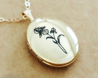 Birth Flower Engraved Locket Necklace - 14K Gold Filled - Personalized Birth Month Gift