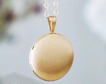 Ronde geborsteld gouden medaillon-erfstukketting - klein 14K gold filled