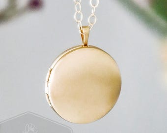 Large Brushed Gold Locket Necklace - 14K Gold Filled