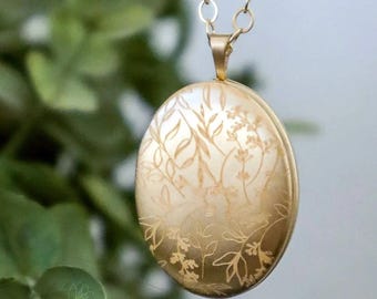 Gold Filled Flower Engraved Locket - Light or Dark Floral Filigree Pattern