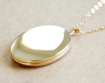 Large Gold Oval Locket Necklace - 14K Gold Filled