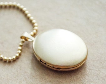 Brushed Gold Filled Oval Locket Necklace - Small Petite