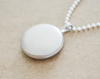 Brushed Sterling Silver Locket - Small Round Matte Finish