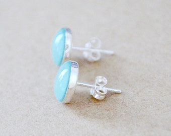 Sterling Silver Studs - Sky Blue Earrings - Resin Enamel Earrings
